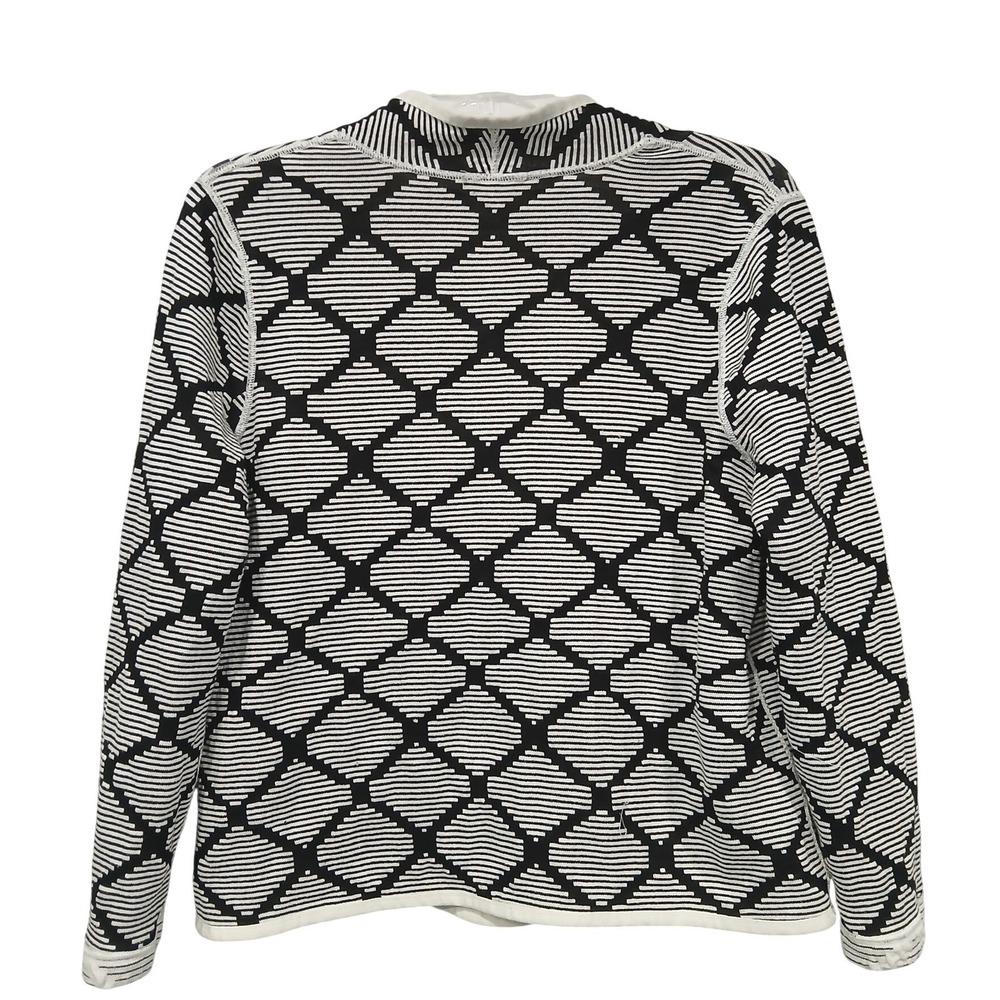 NIC+ZOE Day + Night Reversible Knit Jacket Black White Geometric Diamond Print - Picture 4 of 8